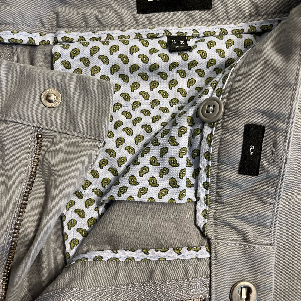 Bonobos Slim Pants 35x30 Gray, Slim Taper, Flat Front Golf Chinos